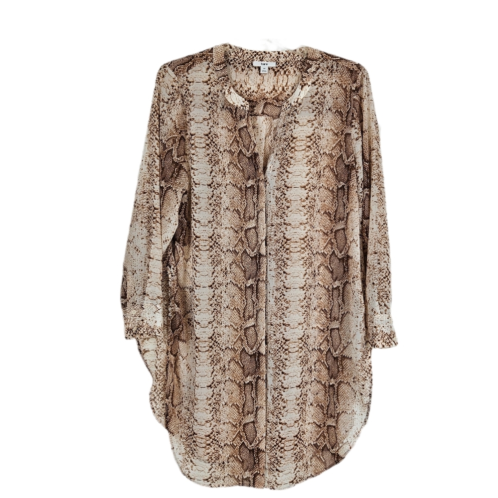 Tunic Snake Print Bar III Long Sleeve Button Up Sheer Loose Cover Up Tan Womens